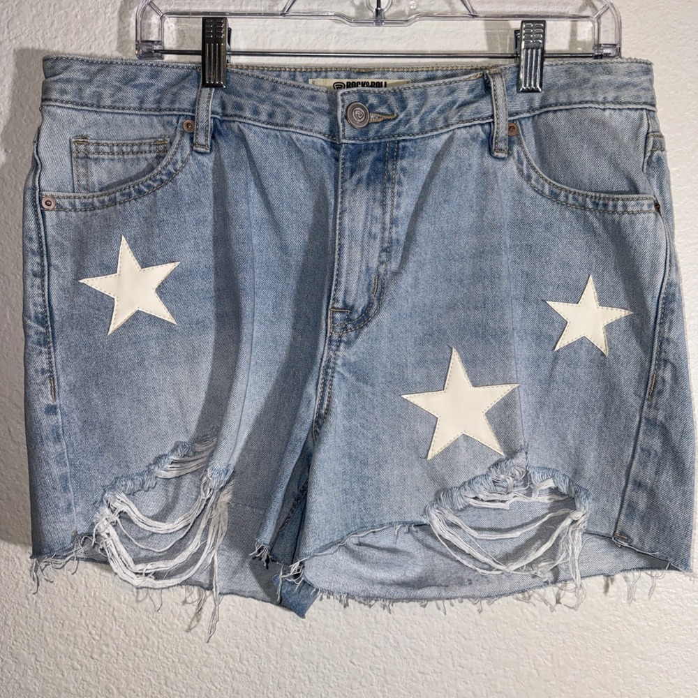 Rock & Roll Denim High Rise Star Shorts Women's SZ 30 Distressed Rodeo BOHO NWT